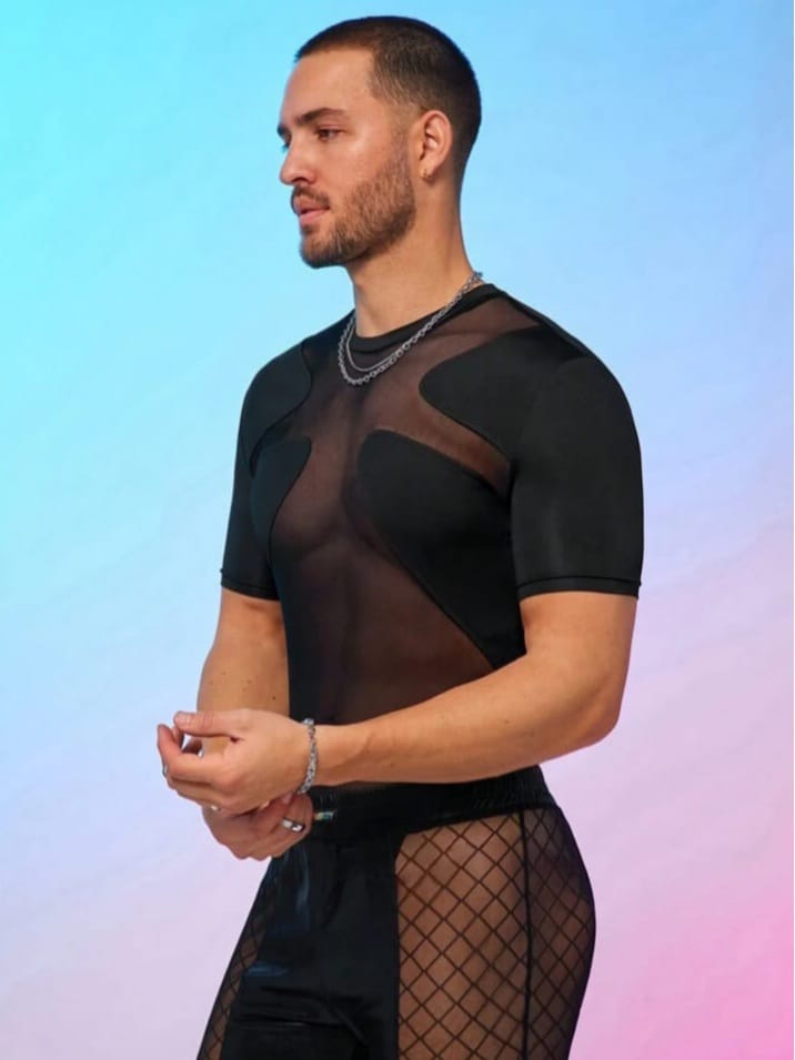 Men's Mesh Patchwork Short Sleeve Bodysuit